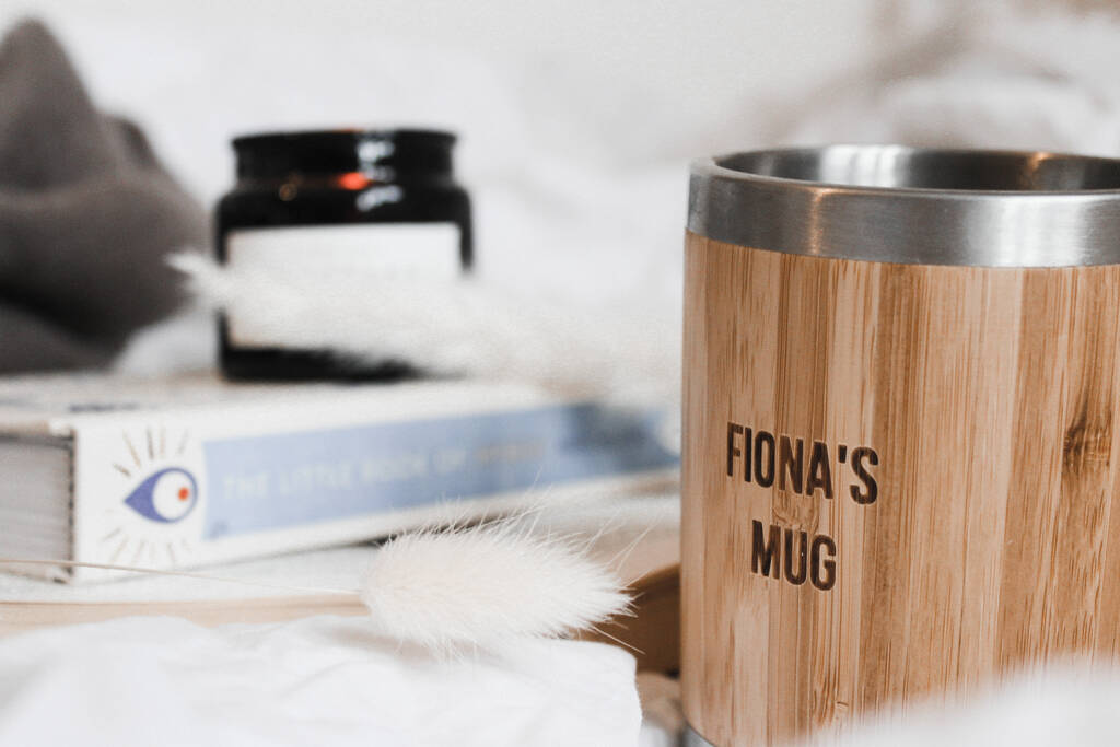 Personalised Reusable Sustainable Bamboo Mug With Lid, 1 of 12