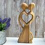 Hand Carved Wooden Lovers With Heart Teak Ornament Figurine Sculpture, thumbnail 8 of 9