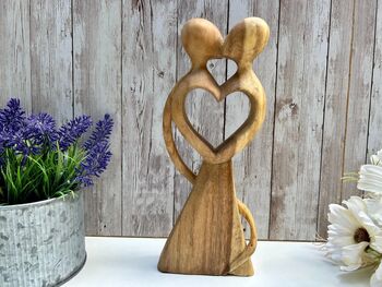 Hand Carved Wooden Lovers With Heart Teak Ornament Figurine Sculpture, 8 of 9