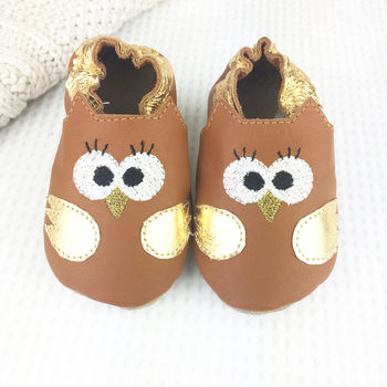 Personalised Metallic Owl Baby Shoes, 3 of 5