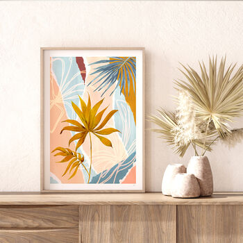 Blue And Yellow Gold Palm Leaf Art Print, 3 of 10