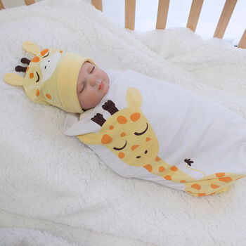 Giraffe Stretchie Swaddle And Beanie Set, 2 of 3