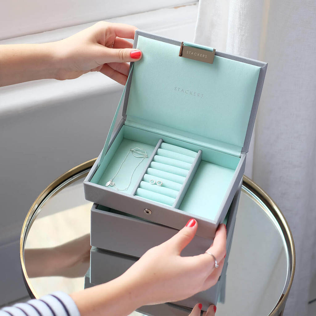 Dove Grey With Mint Mini Jewellery Box By Stackers