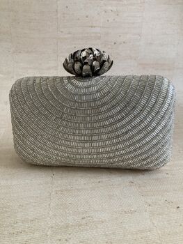 Silver Lotus Clasp Rectangular Clutch Bag, 9 of 11