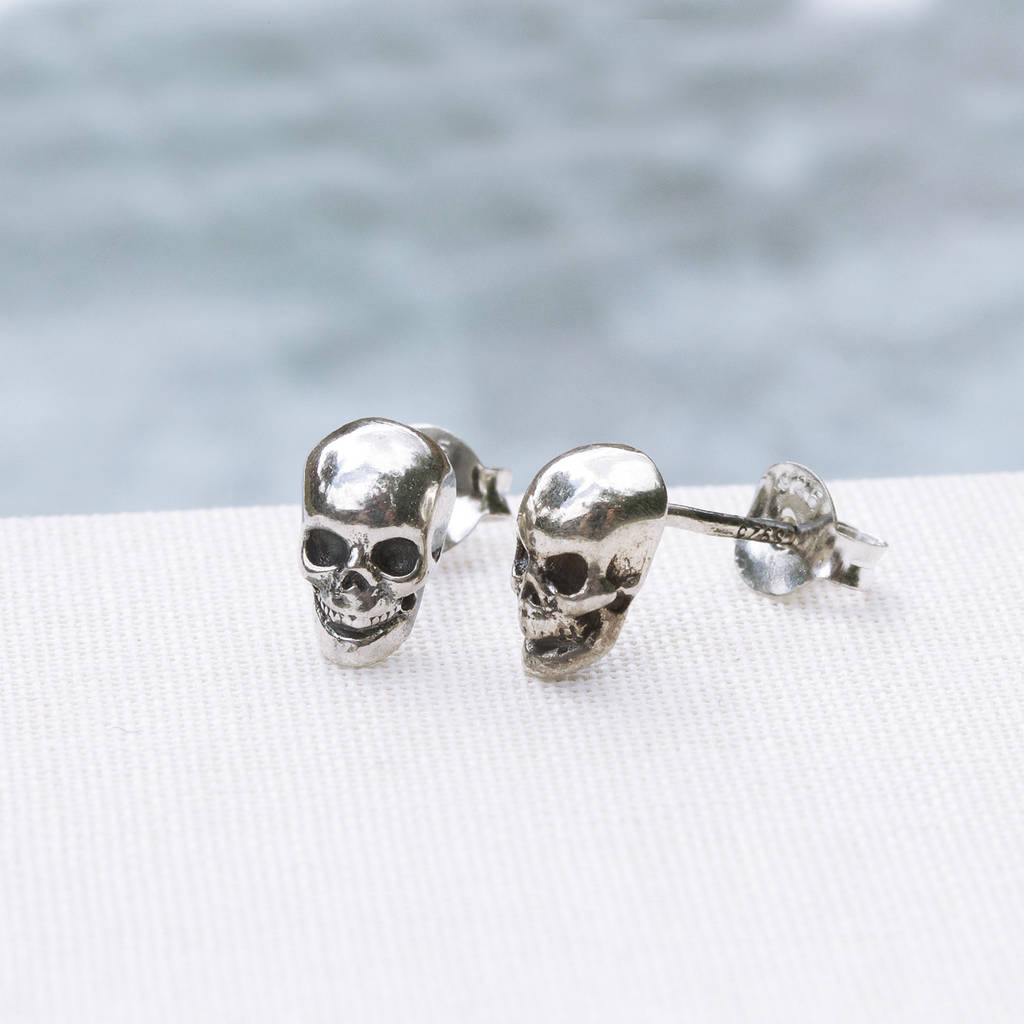 Tiny Skull Sterling Silver Stud Earrings, 1 of 5