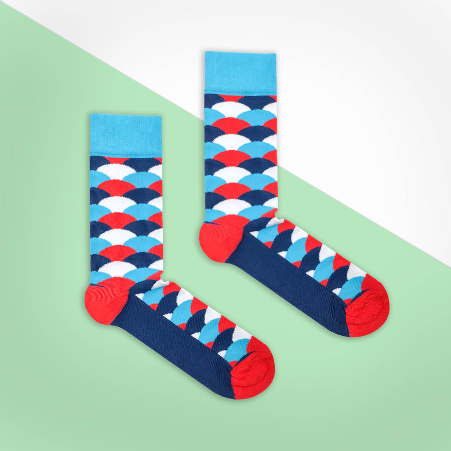 Blue, Red And White And Red Fan Sock By Bryt