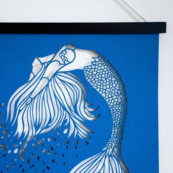 Mermaid 'Let It Flow' Blue Papercut Wall Art, 5 of 11