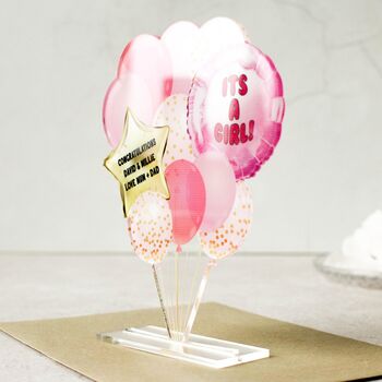 Personalised New Baby Girl Balloon Card, 5 of 7