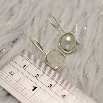Green Amethyst Square Drop Silver Earrings, 7 of 7