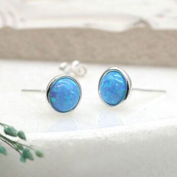 Sterling Silver Blue Opal Stud Earrings, 5 of 11