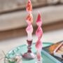 Dip Dye Marble Pink And Gold Curly Dinner Candles, thumbnail 2 of 4