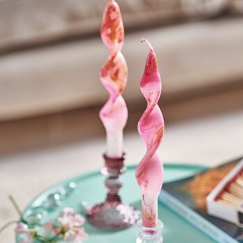 Dip Dye Marble Pink And Gold Curly Dinner Candles, 2 of 4