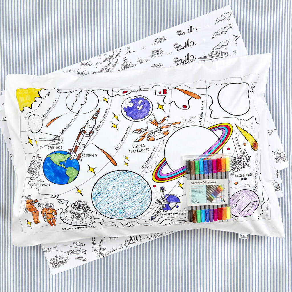 Space Pillowcase Kit + 10 Pens, Colour In And Learn, 1 of 7
