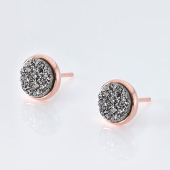 Silver Druzy Round 18k Rose Gold Plated Earrings, 2 of 4