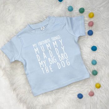 'My Favourite Things' Personalised Baby T Shirt, 4 of 6