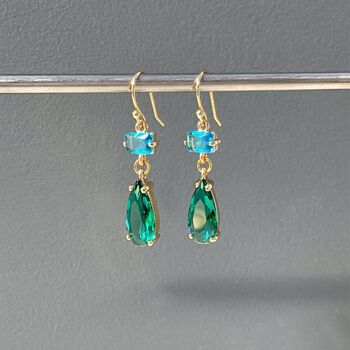 Emerald And Aqua Glass Drop Earrings, 4 of 4