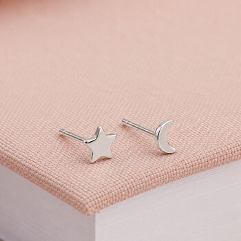 5mm Sterling Silver Mismatched Moon And Star Stud Earrings, 2 of 3