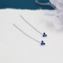 Sterling Silver Sapphire Blue Trio Flower Cz Threader Earrings, thumbnail 2 of 11