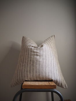 Charcoal Stripe Square Linen Scatter Cushion, 8 of 8