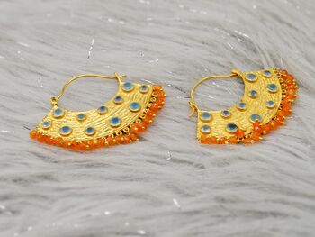 Aqua Blue Chalcedony, Carnelian Gold Earrings, 4 of 5