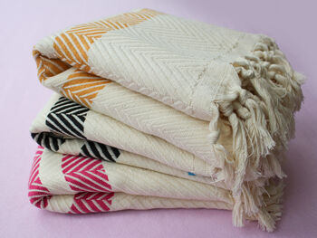 Handwoven Boho Design, Soft Cotton Throw Blanket, 9 of 11