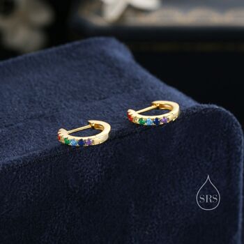 Sterling Silver Rainbow Cz Huggie Hoops, 4 of 11