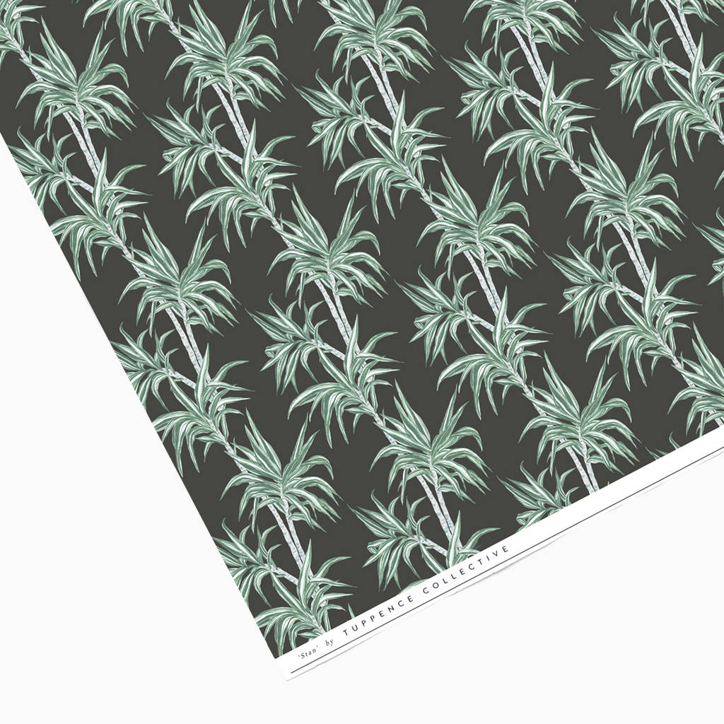 dark tropical palm tree wrapping paper by tuppence collective