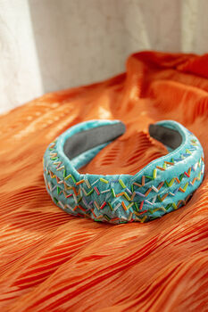 Teal Sprinkle Beaded Twist Knot Headband, 2 of 5