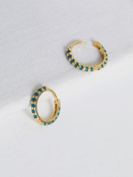 Gold Enamel Striped Huggie Hoop Earrings, 6 of 10