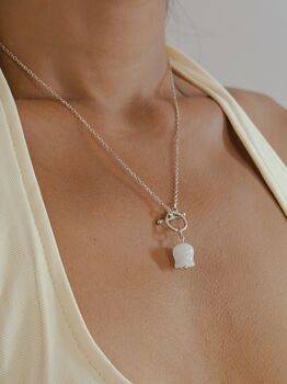 Silver White Jade Lily Of The Valley Toggle Necklace, 5 of 12