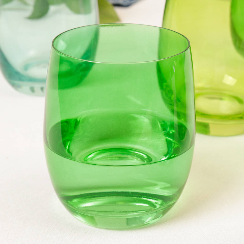Set Of Six Botanical Coloured Glass Tumblers By Dibor
