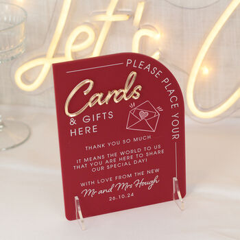 Modern Arch Cards And Gifts Wedding Acrylic Sign, 3 of 6