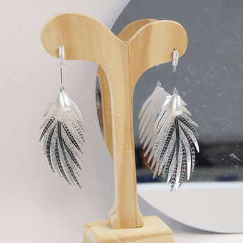 Lightweight Feather Drop Earrings With Alien Pearl, 5 of 7