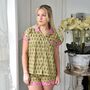 Block Printed Green And Pink Floral Cotton Short Pyjama Set, thumbnail 1 of 5