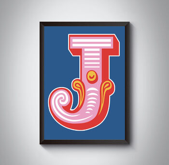 J Letter Bold Carnival Initial Art Print Circus Print, 3 of 4