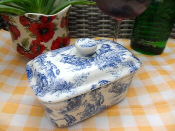 Lidded Butterdish In Blue Toile Design, 7 of 10