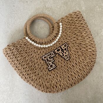 Personalised Ada Pearl Half Moon Wicker Basket Drawstring Bag, 3 of 6