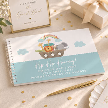 Christening Guest Book Baptism Memory Book Noahs Ark Animals, 6 of 6