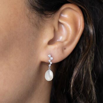 Sterling Silver Crystal Pearl Drop Earrings, 2 of 10