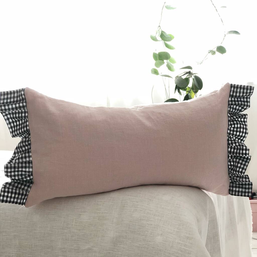 Oblong Pink Linen Gingham Cushion Sofa Pillow By Kelly Connor Designs