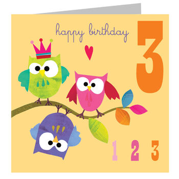 Owls 3rd Happy Birthday Card, 2 of 5