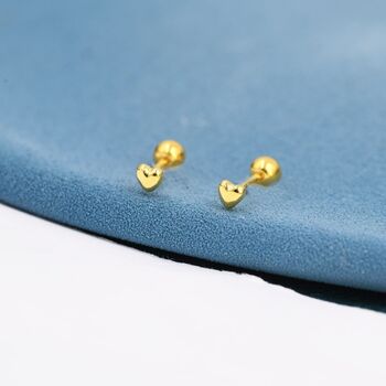 Sterling Silver Extra Tiny Heart Barbell Earrings, 5 of 12