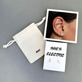 Oasis She's Electric Silver Lightning Bolt Stud Earrings, 4 of 4