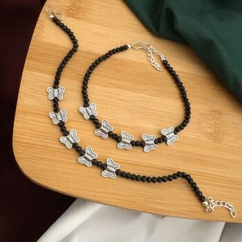 Butterfly Charm Black Beaded Nazar Slim Anklet Payal, 2 of 3