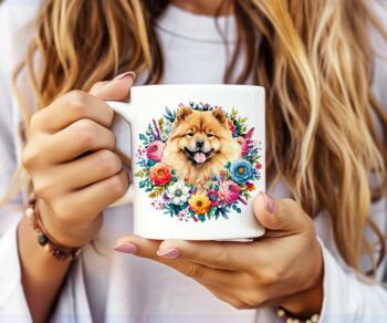 Personalised Chow Chow Summer Floral Dog Wreath Cushion And Mug Gift Bundle, 2 of 4