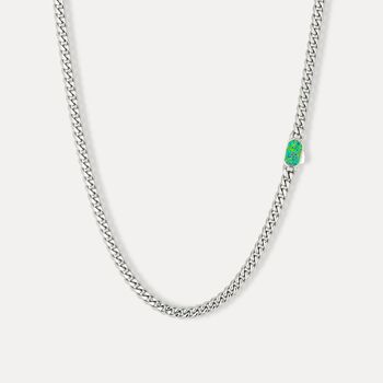 Silver Opal Gemstone Cuban Necklace Chain For Men, 2 of 12