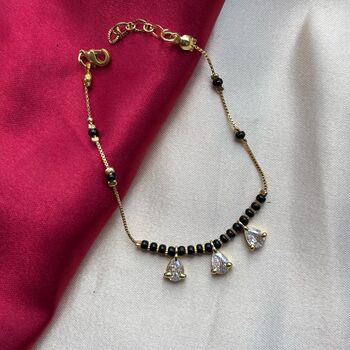 Black Bead Mangalsutra Zircon Drop Gold Nazar Bracelet, 4 of 5