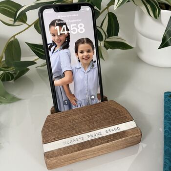 Personalised Beech Wood Phone Stand, 5 of 10