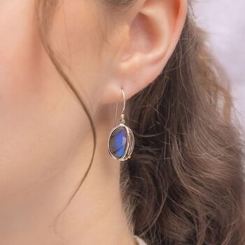 Molten Sterling Silver Blue Labradorite Drop Earrings, 2 of 8