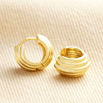 Ridged Huggie Hoop Earrings In Gold, 2 of 4
